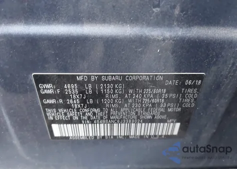 2018 Subaru Outback 2.5I Limited z USA, uszkodzony, nr VIN 4S4BSANC6J3389024